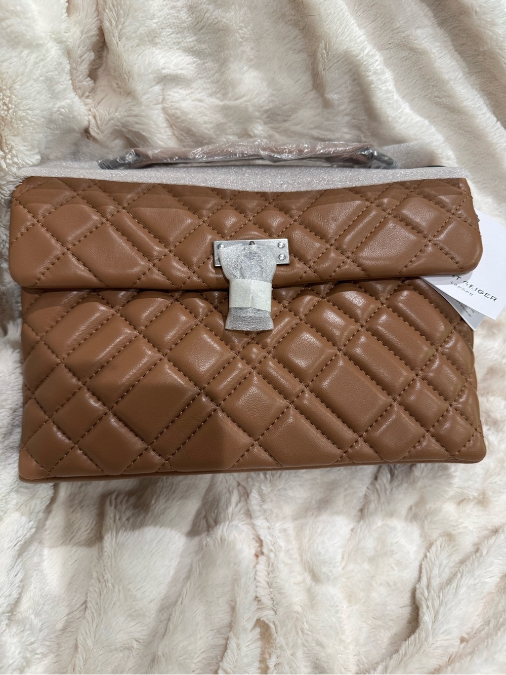 Kurt Geiger Brixton Diamond Camel Quilted Leather Shoulder Bag with Silver Chain - Picture 2 of 6